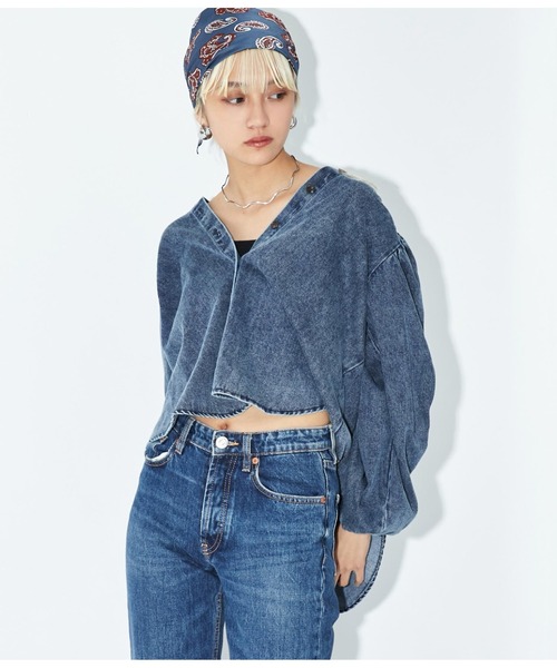 Settimissimo（セッティミッシモ）の「ボリュームスリーブ ノーカラー デニムブラウス（シャツ/ブラウス・レディース・インディゴブルー/ブルー・FREE）」の5枚目の写真