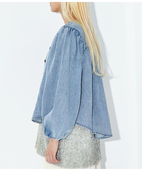 Settimissimo（セッティミッシモ）の「ボリュームスリーブ ノーカラー デニムブラウス（シャツ/ブラウス・レディース・インディゴブルー/ブルー・FREE）」の13枚目の写真