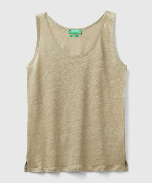 BENETTON (UNITED COLORS OF BENETTON)（ベネトンユナイテッドカラーズオブベネトン）の「リネン100%サイドスリット入りタンクトップ（タンクトップ・レディース・ピンクベージュ/ブラック/カーキ/イエロー・XX-SMALL/X-SMALL/SMALL/MEDIUM）」の10枚目の写真