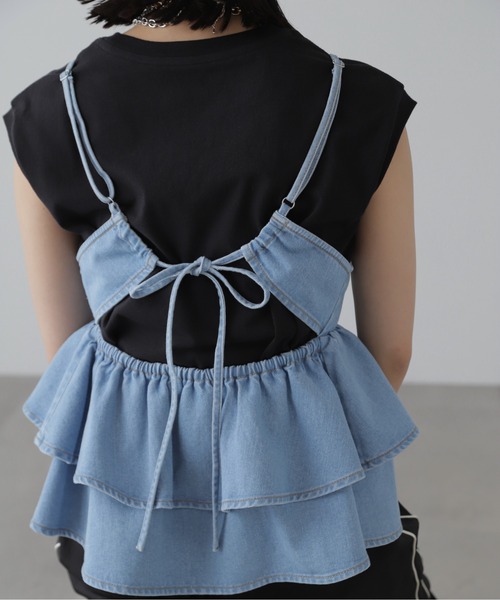 FREE'S MART（フリーズマート）の「◆デニムフリルキャミソール（ベスト・レディース・ワンウォッシュ/ライトインディゴブルー・FREE）」の3枚目の写真