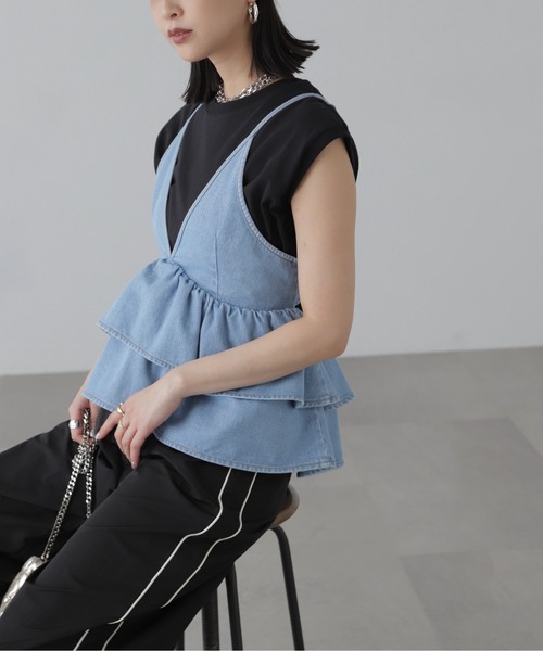 FREE'S MART（フリーズマート）の「◆デニムフリルキャミソール（ベスト・レディース・ワンウォッシュ/ライトインディゴブルー・FREE）」の5枚目の写真