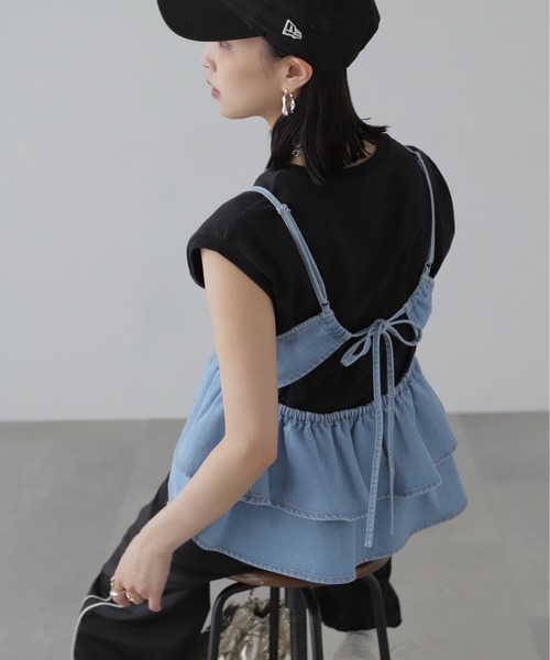 FREE'S MART（フリーズマート）の「◆デニムフリルキャミソール（ベスト・レディース・ワンウォッシュ/ライトインディゴブルー・FREE）」の6枚目の写真