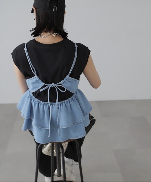 FREE'S MART（フリーズマート）の「◆デニムフリルキャミソール（ベスト・レディース・ワンウォッシュ/ライトインディゴブルー・FREE）」の7枚目の写真