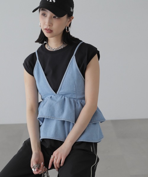 FREE'S MART（フリーズマート）の「◆デニムフリルキャミソール（ベスト・レディース・ワンウォッシュ/ライトインディゴブルー・FREE）」の9枚目の写真