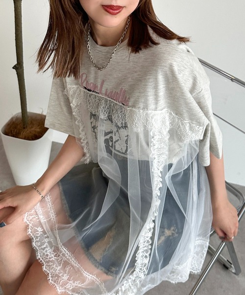 apres jour mignon（アプレジュールミニョン）の「チュールレースドッキングTシャツ【ZOZOTOWN限定アイテム】（Tシャツ/カットソー・レディース・ブラック/ナチュラル/ブラック系その他・フリー/X-LARGE）」の15枚目の写真