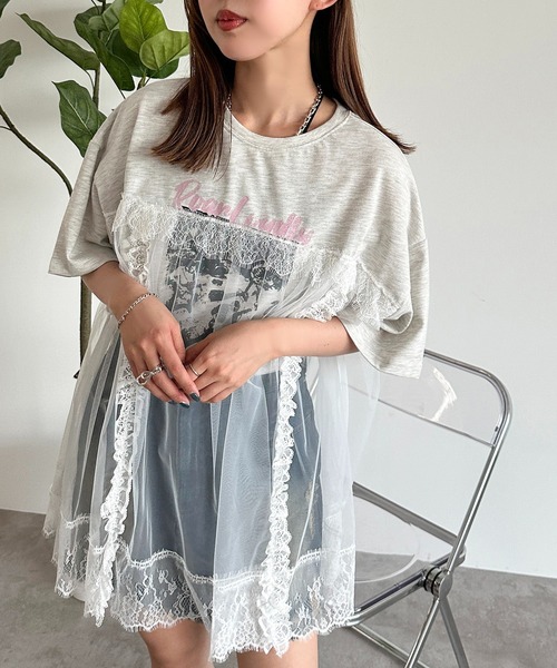 apres jour mignon（アプレジュールミニョン）の「チュールレースドッキングTシャツ【ZOZOTOWN限定アイテム】（Tシャツ/カットソー・レディース・ブラック/ナチュラル/ブラック系その他・フリー/X-LARGE）」の16枚目の写真