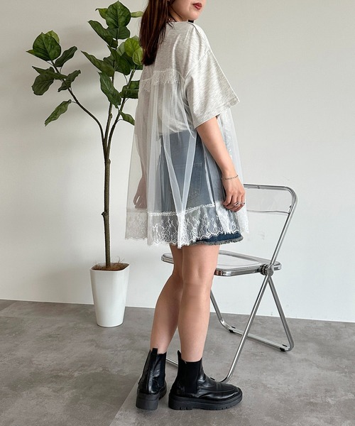 apres jour mignon（アプレジュールミニョン）の「チュールレースドッキングTシャツ【ZOZOTOWN限定アイテム】（Tシャツ/カットソー・レディース・ブラック/ナチュラル/ブラック系その他・フリー/X-LARGE）」の22枚目の写真