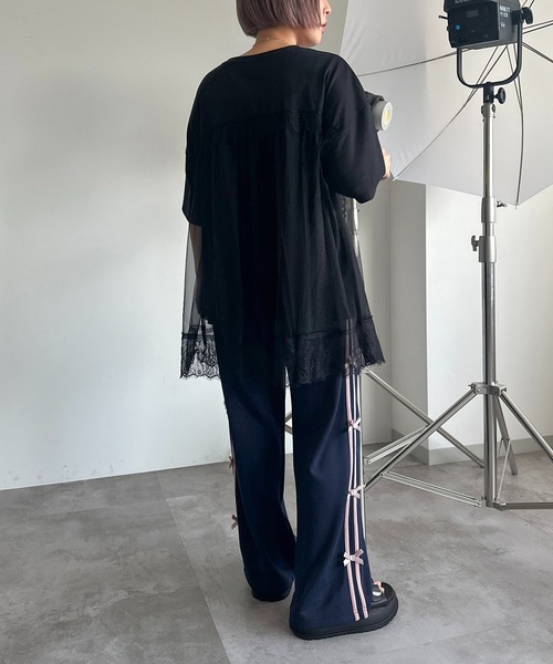 apres jour mignon（アプレジュールミニョン）の「チュールレースドッキングTシャツ【ZOZOTOWN限定アイテム】（Tシャツ/カットソー・レディース・ブラック/ナチュラル/ブラック系その他・フリー/X-LARGE）」の6枚目の写真