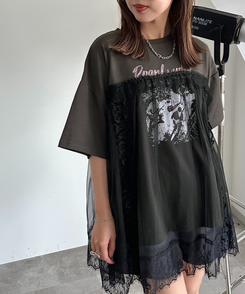 apres jour mignon（アプレジュールミニョン）の「チュールレースドッキングTシャツ【ZOZOTOWN限定アイテム】（Tシャツ/カットソー・レディース・ブラック/ナチュラル/ブラック系その他・フリー/X-LARGE）」の7枚目の写真