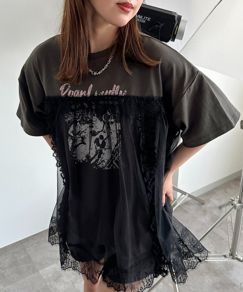 apres jour mignon（アプレジュールミニョン）の「チュールレースドッキングTシャツ【ZOZOTOWN限定アイテム】（Tシャツ/カットソー・レディース・ブラック/ナチュラル/ブラック系その他・フリー/X-LARGE）」の9枚目の写真