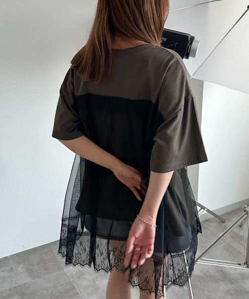 apres jour mignon（アプレジュールミニョン）の「チュールレースドッキングTシャツ【ZOZOTOWN限定アイテム】（Tシャツ/カットソー・レディース・ブラック/ナチュラル/ブラック系その他・フリー/X-LARGE）」の11枚目の写真