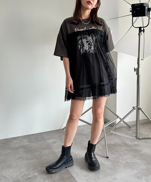 apres jour mignon（アプレジュールミニョン）の「チュールレースドッキングTシャツ【ZOZOTOWN限定アイテム】（Tシャツ/カットソー・レディース・ブラック/ナチュラル/ブラック系その他・フリー/X-LARGE）」の12枚目の写真