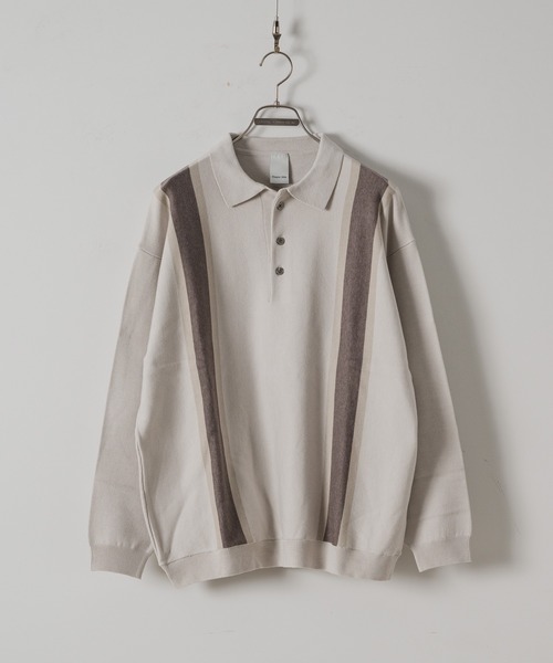 casperjohn ニットポロシャツ　Lサイズ マーブルスキッパーニットポロシャツ L サックスブルー