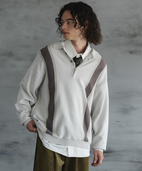 casperjohn ニットポロシャツ　Lサイズ CASPER JOHN（キャスパージョン）の「Line knit polo shirts