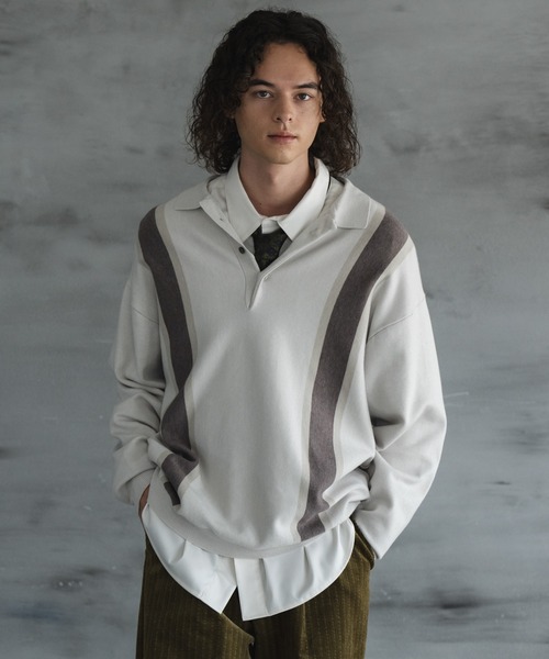 casperjohn ニットポロシャツ　Lサイズ CASPER JOHN（キャスパージョン）の「Line knit polo shirts