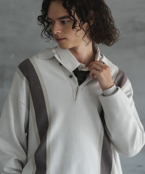 Casper John マーブルスキッパーニットポロシャツ マスタード L Casper John マーブルスキッパーニットポロシャツ マスタード L