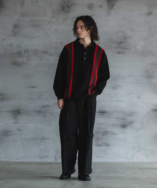 casperjohn ニットポロシャツ　Lサイズ マーブルスキッパーニットポロシャツ L サックスブルー