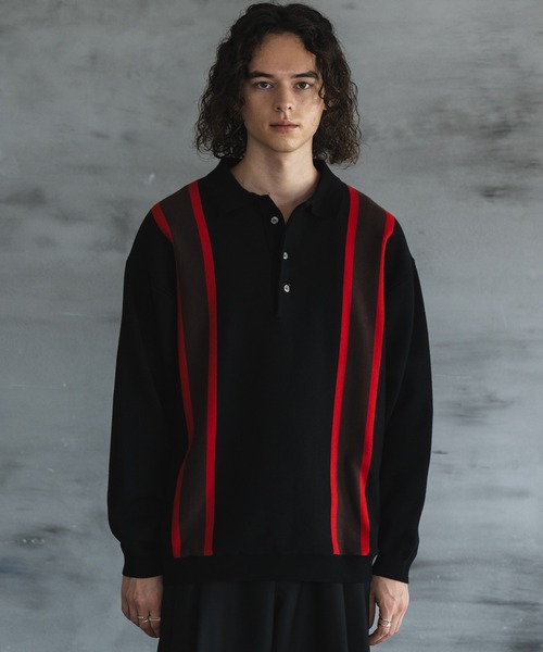 casperjohn ニットポロシャツ　Lサイズ CASPER JOHN（キャスパージョン）の「Line knit polo shirts