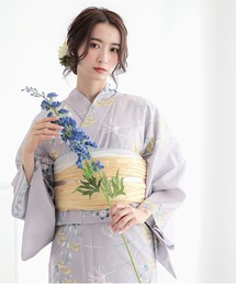 夏色美人（ナツイロビジン）の「レディース 浴衣2点セット（浴衣＋しわ兵児帯）F/フリーサイズ ポリエステル 夏着物 東レ RIRANCHA リランチェ 大人可愛い　レディース 女性浴衣 KIMONOMACHI　ネイビー　グレー（浴衣）」
