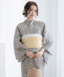 夏色美人（ナツイロビジン）の「レディース 浴衣2点セット（浴衣＋しわ兵児帯）F/フリーサイズ ポリエステル 夏着物 東レ RIRANCHA リランチェ 大人可愛い　レディース 女性浴衣 KIMONOMACHI　ネイビー　グレー（浴衣）」
