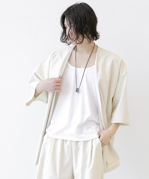 minsobi（ミンソビ）の「バックプリント サマーカーディガン シャツカーディガン 夏セットアップ（カーディガン/ボレロ・メンズ・ブラック/ベージュ/グリーン・FREE）」の3枚目の写真