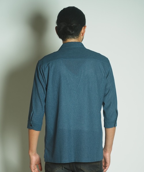 RATTLE TRAP（ラトルトラップ）の「リネンテックジャージ七分袖スキッパーシャツ（シャツ/ブラウス・メンズ・チャコールグレー/ライトグレー/ダークブルー・M/L/LL）」の11枚目の写真