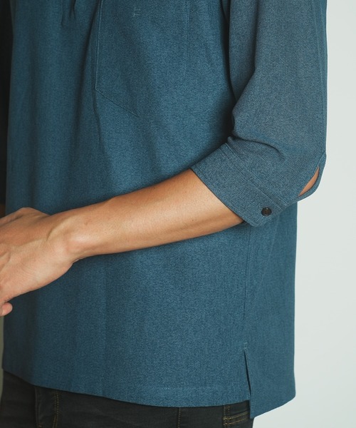 RATTLE TRAP（ラトルトラップ）の「リネンテックジャージ七分袖スキッパーシャツ（シャツ/ブラウス・メンズ・チャコールグレー/ライトグレー/ダークブルー・M/L/LL）」の12枚目の写真