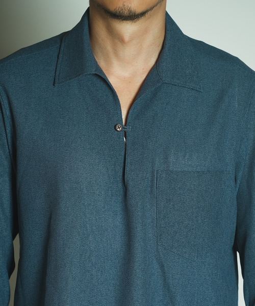 RATTLE TRAP（ラトルトラップ）の「リネンテックジャージ七分袖スキッパーシャツ（シャツ/ブラウス・メンズ・チャコールグレー/ライトグレー/ダークブルー・M/L/LL）」の13枚目の写真