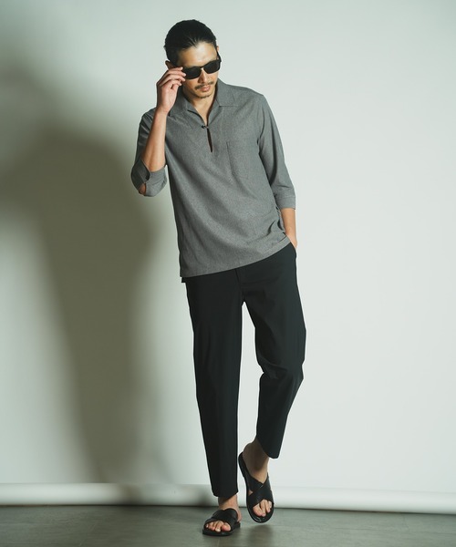 RATTLE TRAP（ラトルトラップ）の「リネンテックジャージ七分袖スキッパーシャツ（シャツ/ブラウス・メンズ・チャコールグレー/ライトグレー/ダークブルー・M/L/LL）」の8枚目の写真