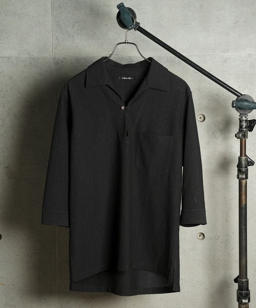 RATTLE TRAP（ラトルトラップ）の「リネンテックジャージ七分袖スキッパーシャツ（シャツ/ブラウス・メンズ・チャコールグレー/ライトグレー/ダークブルー・M/L/LL）」の6枚目の写真