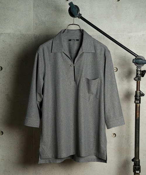 RATTLE TRAP（ラトルトラップ）の「リネンテックジャージ七分袖スキッパーシャツ（シャツ/ブラウス・メンズ・チャコールグレー/ライトグレー/ダークブルー・M/L/LL）」の14枚目の写真