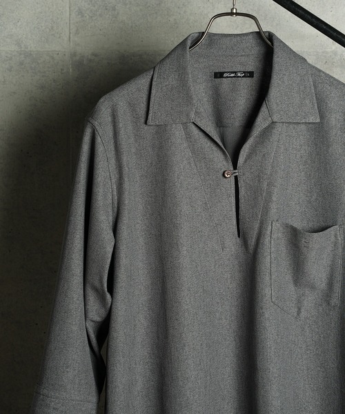 RATTLE TRAP（ラトルトラップ）の「リネンテックジャージ七分袖スキッパーシャツ（シャツ/ブラウス・メンズ・チャコールグレー/ライトグレー/ダークブルー・M/L/LL）」の15枚目の写真
