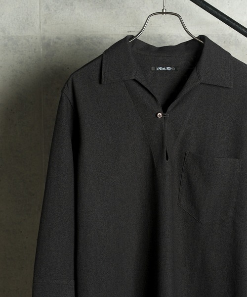 RATTLE TRAP（ラトルトラップ）の「リネンテックジャージ七分袖スキッパーシャツ（シャツ/ブラウス・メンズ・チャコールグレー/ライトグレー/ダークブルー・M/L/LL）」の5枚目の写真
