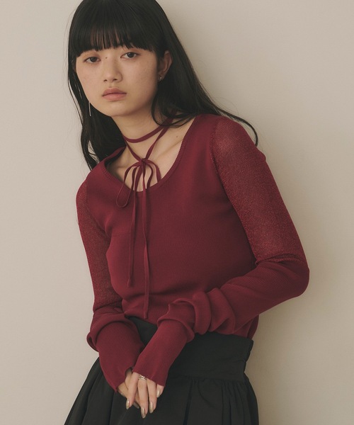 VIOLETTA（ヴィオレッタ）の「チョーカー付きシアードッキングリブニット（ニット/セーター・レディース・ホワイト/ブラック/ブルー/レッド・FREE）」の4枚目の写真