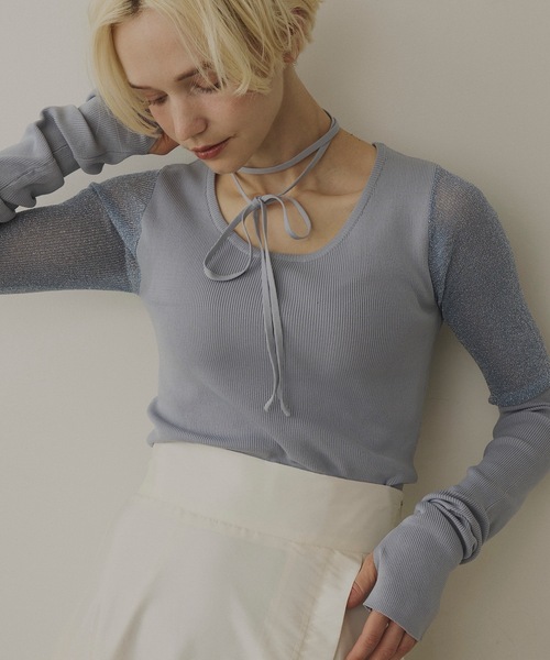 VIOLETTA（ヴィオレッタ）の「チョーカー付きシアードッキングリブニット（ニット/セーター・レディース・ホワイト/ブラック/ブルー/レッド・FREE）」の3枚目の写真