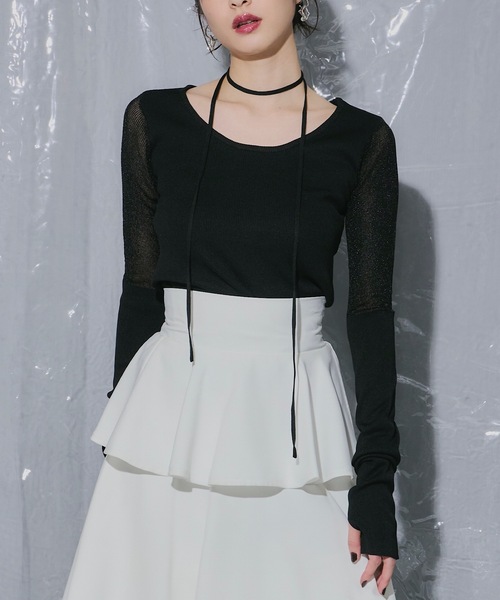 VIOLETTA（ヴィオレッタ）の「チョーカー付きシアードッキングリブニット（ニット/セーター・レディース・ホワイト/ブラック/ブルー/レッド・FREE）」の7枚目の写真