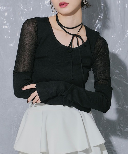 VIOLETTA（ヴィオレッタ）の「チョーカー付きシアードッキングリブニット（ニット/セーター・レディース・ホワイト/ブラック/ブルー/レッド・FREE）」の6枚目の写真