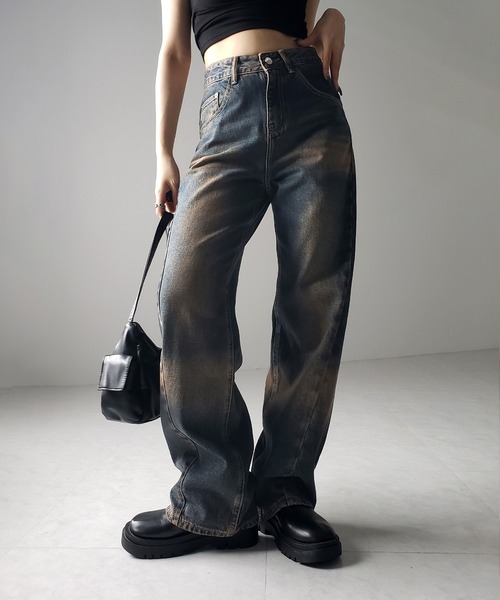 3size 】ブラウンウォッシュヴィンテージデニムパンツ ／ brown wash