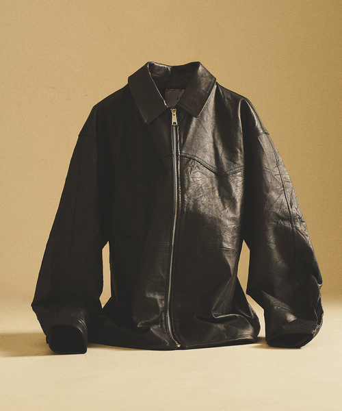417 EDIFICE（フォーワンセブンエディフィス）の「UPCYCLE LETHER BLOUSON / アップサイクルレザーブルゾン（ライダースジャケット・メンズ・ブラック・MEDIUM/LARGE）」の3枚目の写真