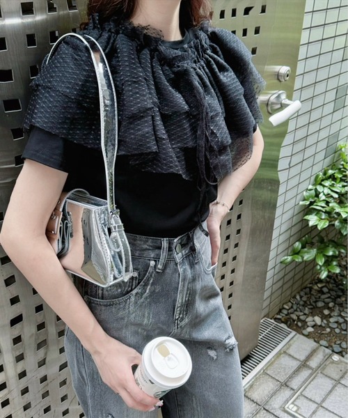 clear（クリア）の「5wayチュールトップス＋Tシャツセット［着回し抜群 セット マルチウェイ］≪再入荷≫（Tシャツ/カットソー・レディース・ブラック/イエロー/オフホワイト・F）」の3枚目の写真