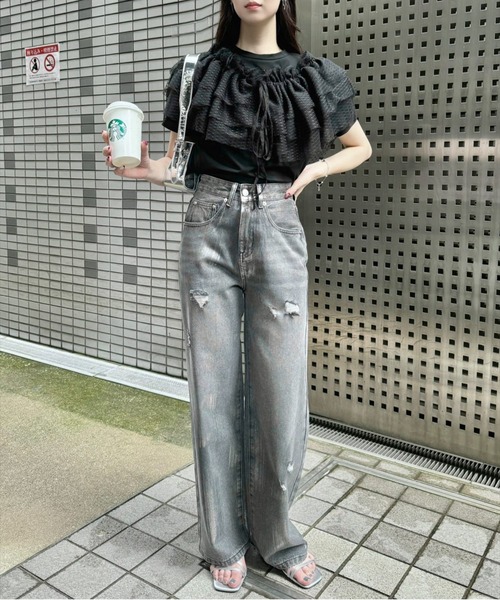 clear（クリア）の「5wayチュールトップス＋Tシャツセット［着回し抜群 セット マルチウェイ］≪再入荷≫（Tシャツ/カットソー・レディース・ブラック/イエロー/オフホワイト・F）」の17枚目の写真