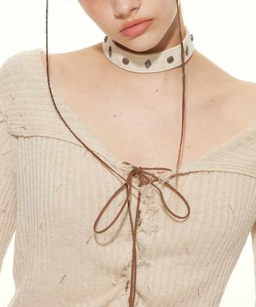 HOOK（フック）の「【HOOK】for girls　オープンショルダーダメージニット（ニット/セーター・レディース・ライトベージュ/ブラウン・L/M/S）」の18枚目の写真