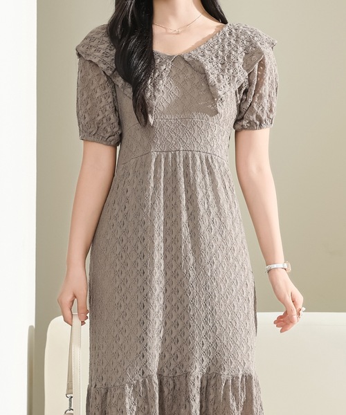 Lace Ladies(レースレディース)の「ビッグカラー フリル レース Iライン ロング ワンピース(ワンピース・レディース・アイボリー/グレー/ブラック・FREE)」の3枚目の写真