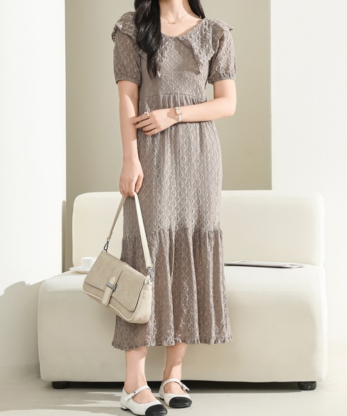 Lace Ladies(レースレディース)の「ビッグカラー フリル レース Iライン ロング ワンピース(ワンピース・レディース・アイボリー/グレー/ブラック・FREE)」の9枚目の写真