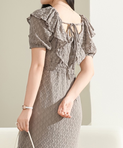 Lace Ladies(レースレディース)の「ビッグカラー フリル レース Iライン ロング ワンピース(ワンピース・レディース・アイボリー/グレー/ブラック・FREE)」の12枚目の写真