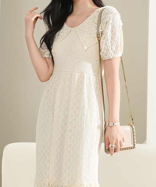 Lace Ladies(レースレディース)の「ビッグカラー フリル レース Iライン ロング ワンピース(ワンピース・レディース・アイボリー/グレー/ブラック・FREE)」の14枚目の写真
