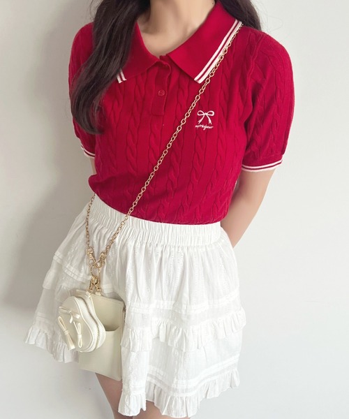 リボン刺繍サマーポロニット【ZOZOTOWN限定アイテム】（ニット 
