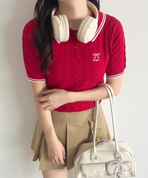 apres jour(アプレジュール)の「リボン刺繍サマーポロニット【ZOZOTOWN限定アイテム】(ニット/セーター・レディース・オフホワイト/グレー/ネイビー/レッド・X-LARGE/フリー)」の9枚目の写真