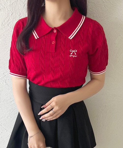 apres jour(アプレジュール)の「リボン刺繍サマーポロニット【ZOZOTOWN限定アイテム】(ニット/セーター・レディース・オフホワイト/グレー/ネイビー/レッド・X-LARGE/フリー)」の13枚目の写真