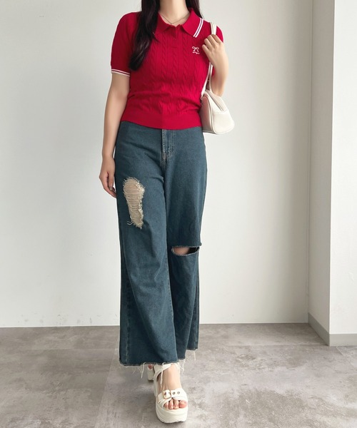 apres jour(アプレジュール)の「リボン刺繍サマーポロニット【ZOZOTOWN限定アイテム】(ニット/セーター・レディース・オフホワイト/グレー/ネイビー/レッド・X-LARGE/フリー)」の14枚目の写真